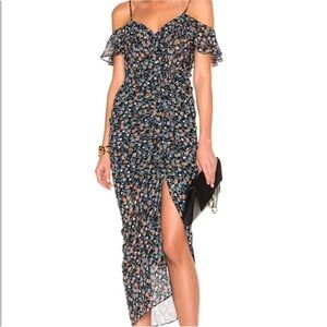 Veronica Beard Marilyn Floral Midi Dress with Flutter Cap Sleeves and Scoop Neck